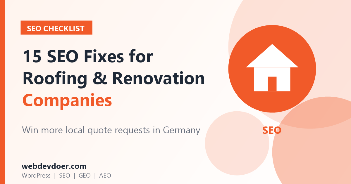 Roofing and renovation company SEO checklist: 15 fixes for Germany